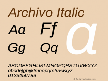 Archivo Italic Version 1.002 Font Sample