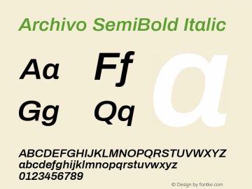 Archivo SemiBold Italic Version 1.002 Font Sample