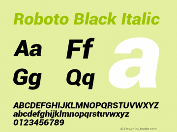 Roboto Black Italic Version 1.00000; 2011 Font Sample