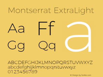 Montserrat ExtraLight Version 4.000 Font Sample