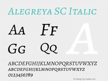 Alegreya SC Italic Version 2.003; ttfautohint (v1.6) Font Sample