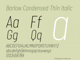 Barlow Condensed Thin Italic Version 1.408 Font Sample