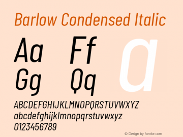 Barlow Condensed Italic Version 1.408 Font Sample