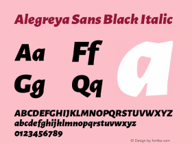 Alegreya Sans Black Italic Version 2.004; ttfautohint (v1.6) Font Sample