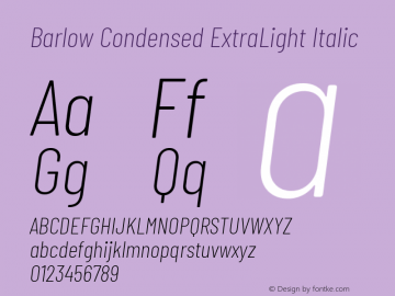 Barlow Condensed ExtraLight Italic Version 1.408图片样张