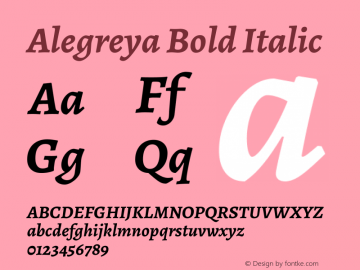 Alegreya Bold Italic Version 2.003; ttfautohint (v1.6) Font Sample