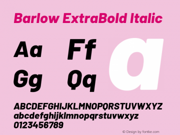 Barlow ExtraBold Italic Version 1.408 Font Sample