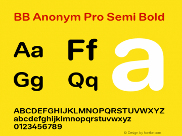 BB Anonym Pro Semi Bold 2.000 Font Sample