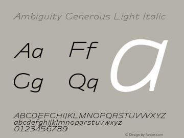 Ambiguity Generous Light Italic Version 1.00,图片样张