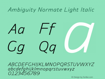 Ambiguity Normate Light Italic Version 1.00, Font Sample
