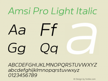 Amsi Pro Light Italic 2.030 Font Sample