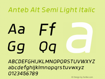 Anteb Alt Semi Light Italic 1.000 Font Sample