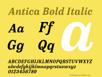 Antica Bold Italic 1.000 Font Sample