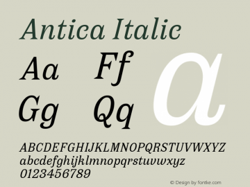 Antica Italic 1.000 Font Sample