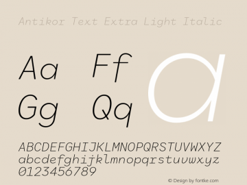 Antikor Text Extra Light Italic 1.000 Font Sample