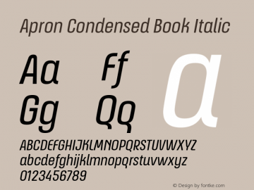 Apron Condensed Book Italic 1.000 Font Sample