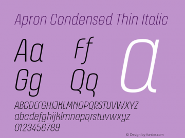 Apron Condensed Thin Italic 1.000 Font Sample