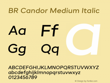 BR Candor Medium Italic 1.000 Font Sample