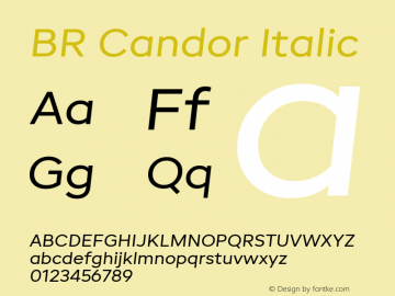 BR Candor Italic 1.000 Font Sample