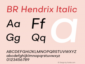 BR Hendrix Italic 1.000 Font Sample