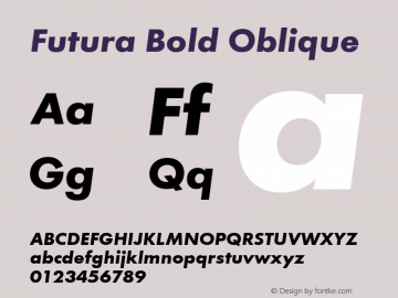 Futura Bold Oblique 1.00 Font Sample