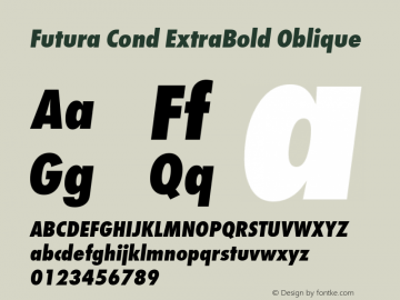 Futura Cond ExtraBold Oblique 1.00 Font Sample