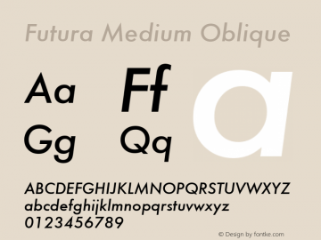 Futura Medium Oblique 1.00 Font Sample