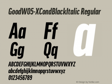 Good W05 XCond Black Italic Version 7.504 Font Sample