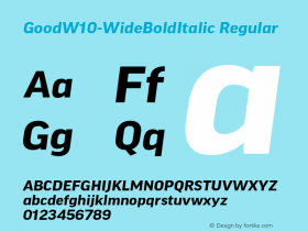 Good W10 Wide Bold Italic Version 7.504 Font Sample