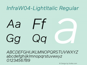 Infra W04 Light Italic Version 1.00 Font Sample