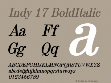 Indy 17 BoldItalic Altsys Fontographer 4.1 1/5/95图片样张