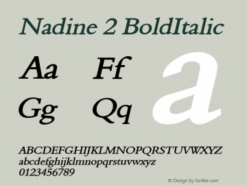 Nadine 2 BoldItalic Altsys Fontographer 4.1 1/9/95 Font Sample