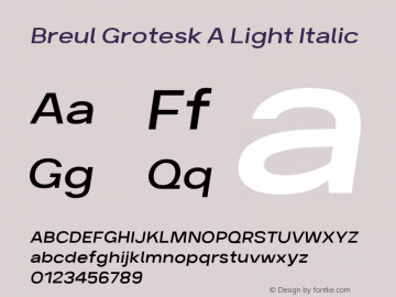 Breul Grotesk A Light Italic 1.000 Font Sample