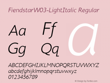 Fiendstar W03 Light Italic Version 1.10 Font Sample