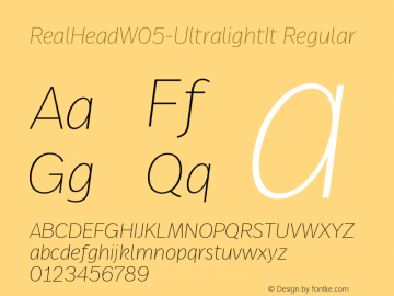 Real Head W05 Ultralight Italic Version 7.601 Font Sample