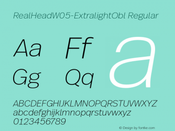 Real Head W05 Extralight Obl Version 1.00 Font Sample