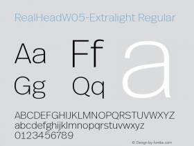 Real Head W05 Extralight Version 7.601 Font Sample