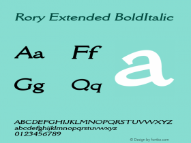 Rory Extended BoldItalic Altsys Fontographer 4.1 1/9/95 Font Sample