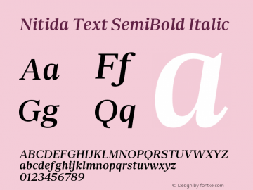 Nitida Text SemiBold Italic Version 1.000;hotconv 1.0.109;makeotfexe 2.5.65596 Font Sample