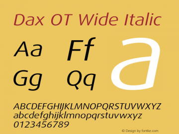 DaxOT-WideRegularItalic Version 7.504; 2006 Font Sample