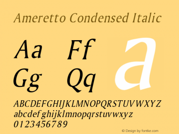 Ameretto Condensed Italic Altsys Fontographer 4.1 1/30/95图片样张