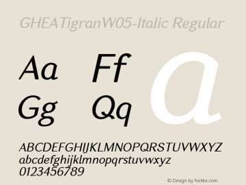 GHEA Tigran W05 Italic Version 1.60 Font Sample