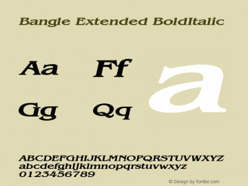 Bangle Extended BoldItalic Altsys Fontographer 4.1 1/27/95图片样张