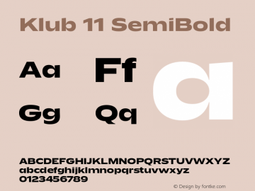 Klub11-SemiBold Version 4.001 Font Sample