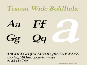 Transit Wide BoldItalic Altsys Fontographer 4.1 1/10/95 Font Sample