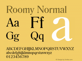 Roomy Normal Altsys Fontographer 4.1 1/9/95 Font Sample