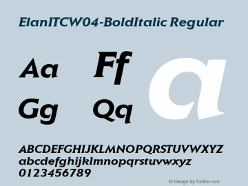 Elan ITC W04 Bold Italic Version 1.00 Font Sample