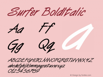 Surfer BoldItalic Altsys Fontographer 4.1 1/10/95图片样张