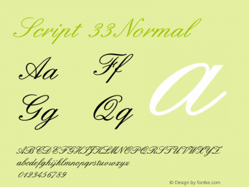 Script 33 Normal 1.0/1995: 2.0/2001 Font Sample