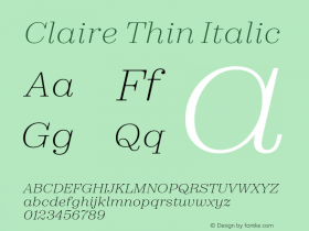 Claire Thin Italic 1.0 Font Sample